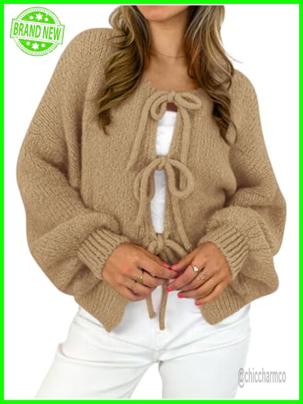 Women's Oversized Bow Tie Front Chunky Knit Cardigan Sweater Coat